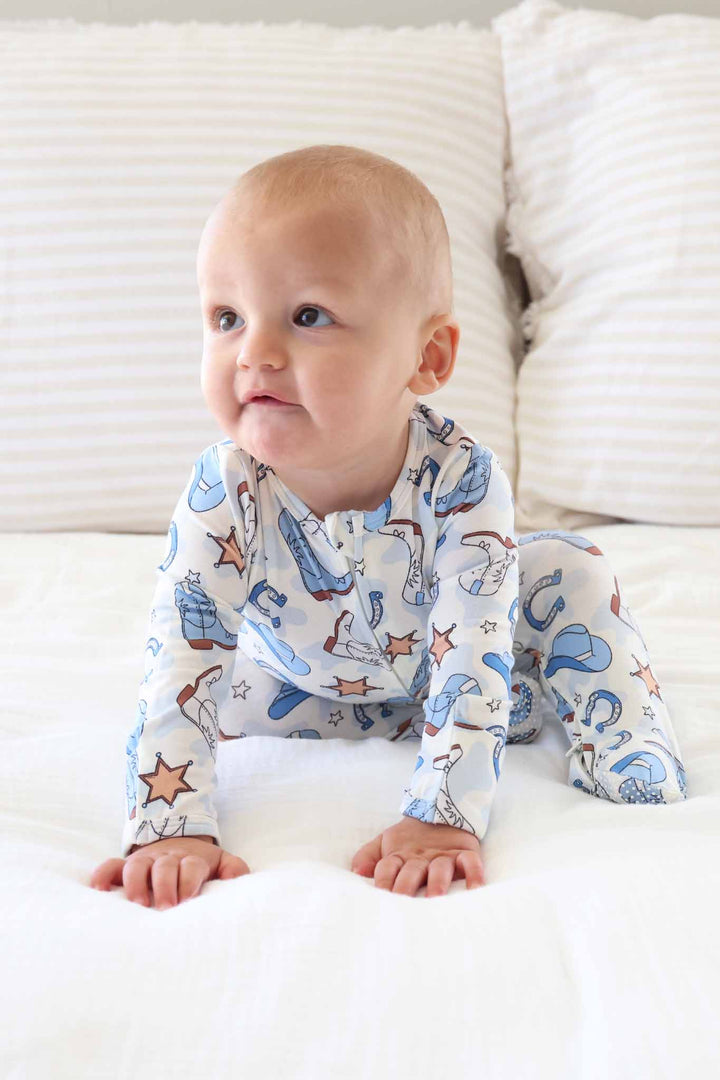 blue rodeo dreams bamboo footie pajama for baby boys 