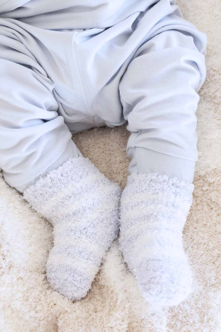 blue and white stripe fuzzy socks for babies