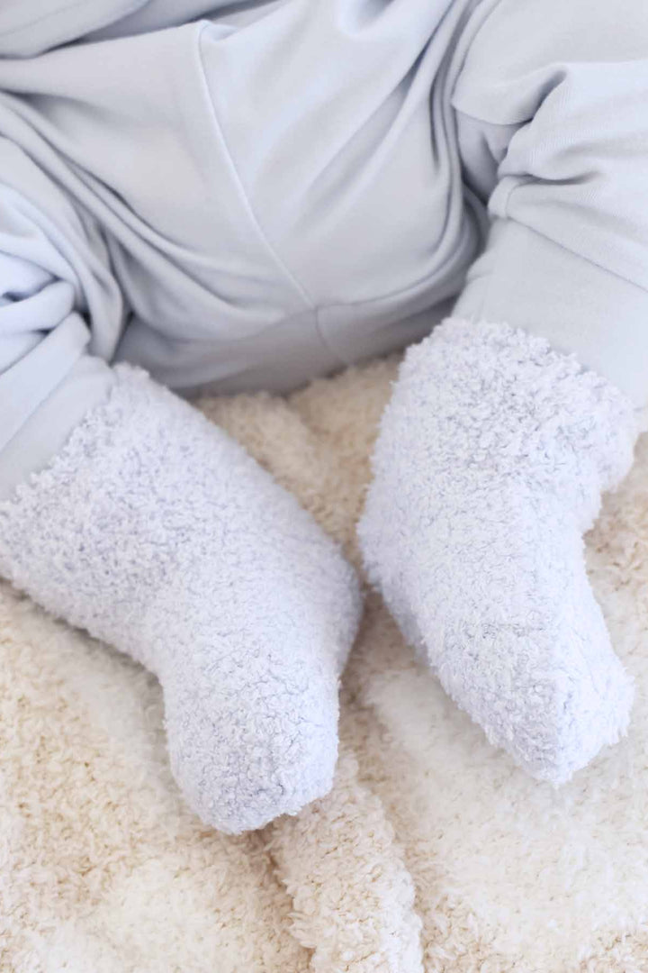 blue and white stripe fuzzy socks for babies
