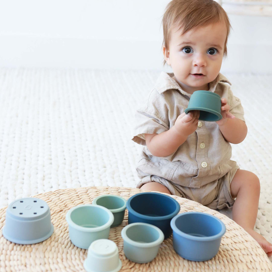 blue silicone stacking cups 