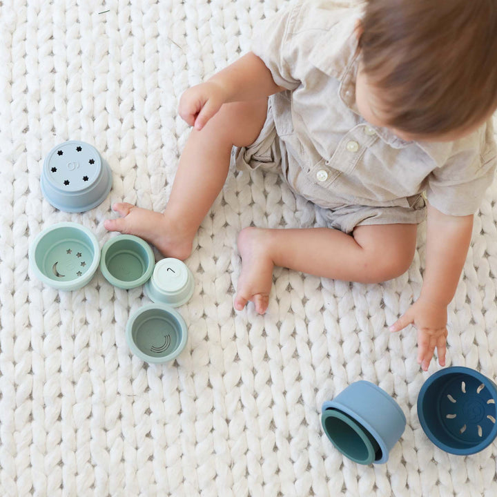 silicone stacking cups for kids blue 