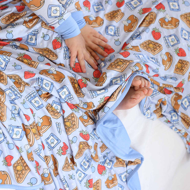 pancake, waffle, strawberry, blueberry and jelly blue double sided bamboo blanket for kids 