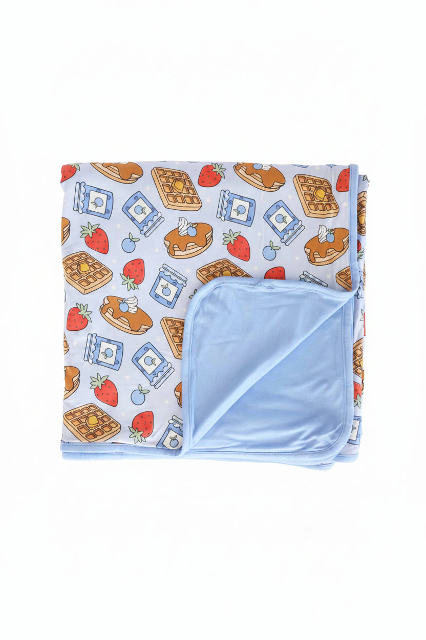blue sweet stacks double sided bamboo blanket for kids 