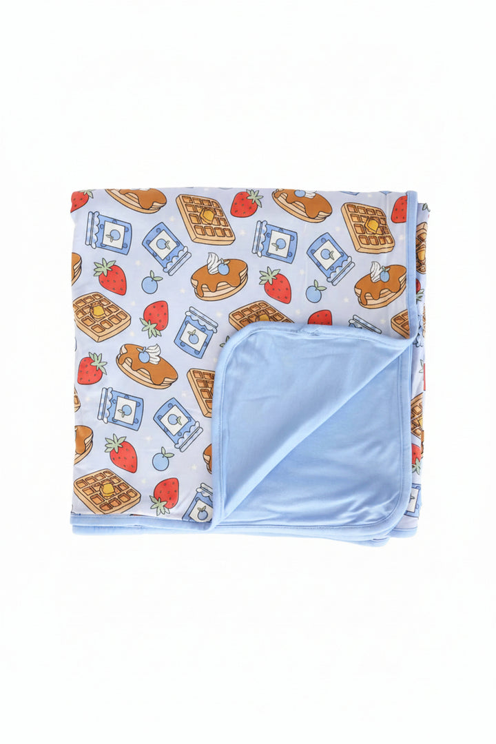 blue sweet stacks double sided bamboo blanket for kids 