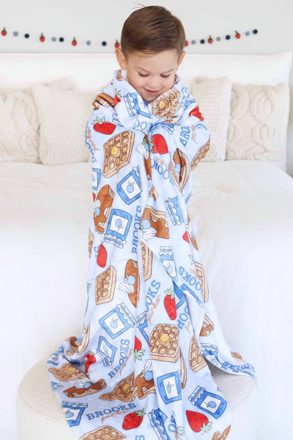blue sweet stacks personalized blanket for kids 