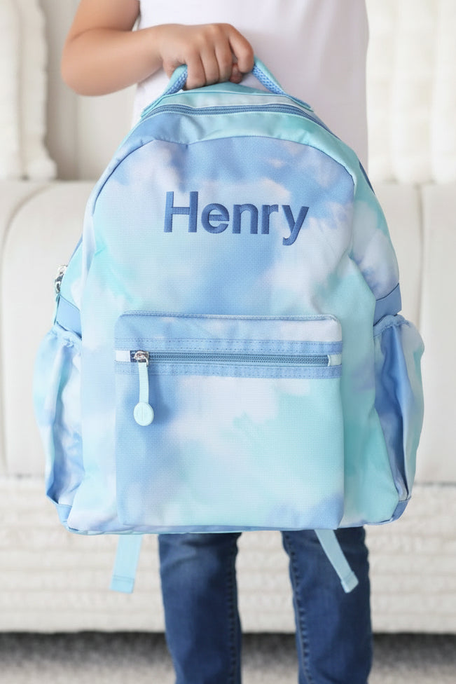 tie dye backpack for boys embroidered with name 