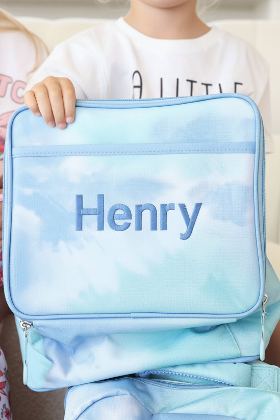 blue and green embroidered lunchbox for boys 