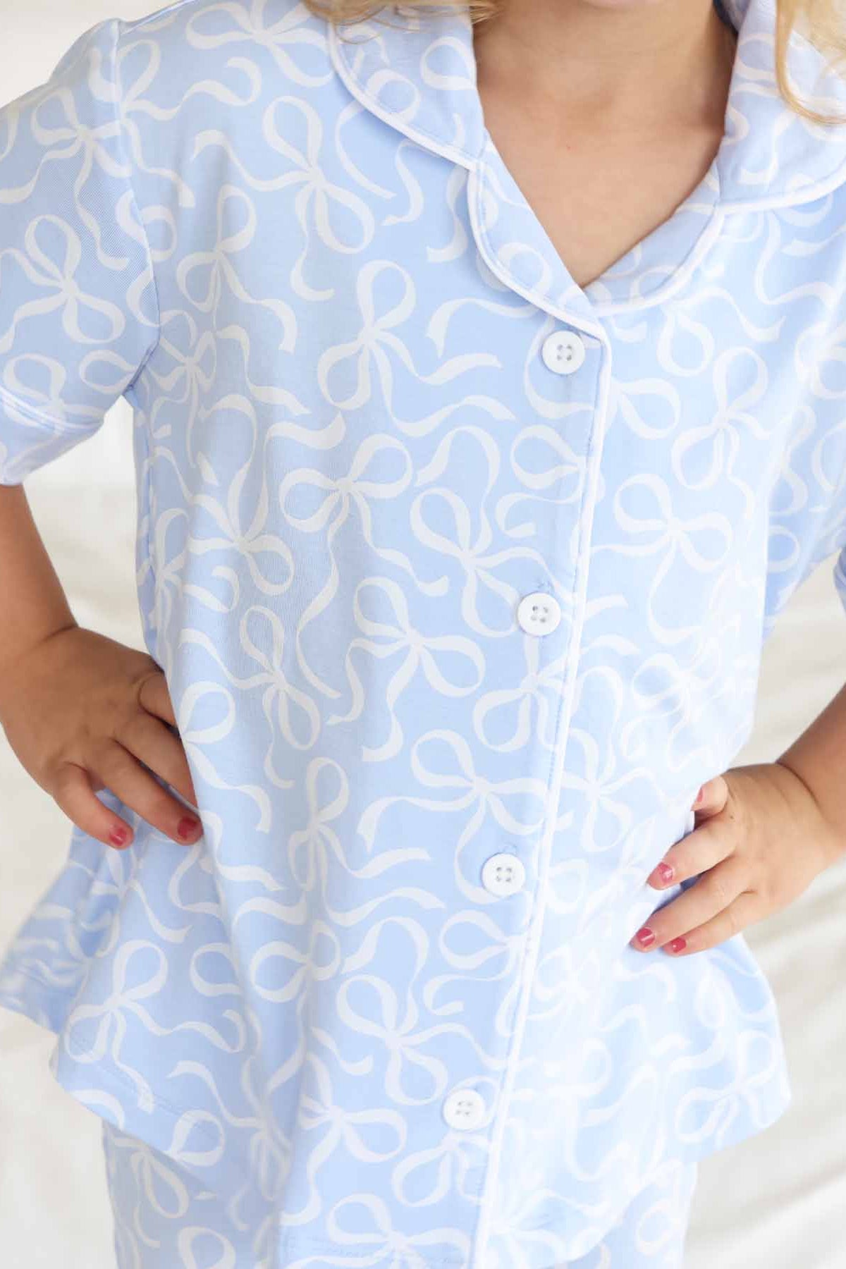 Girl's Two Piece Flare Lounge Set | Blue-tiful Bows