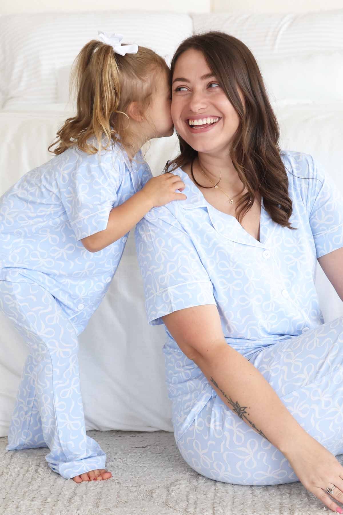 Women's Two Piece Flare Lounge Set | Blue-tiful Bows