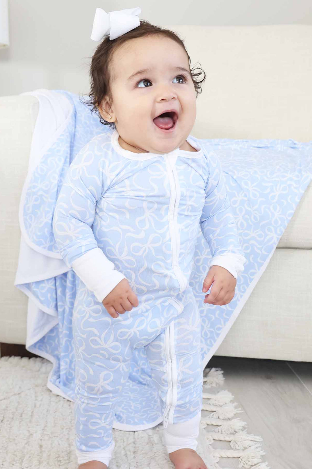 light blue and white zip romper pajama for girls 