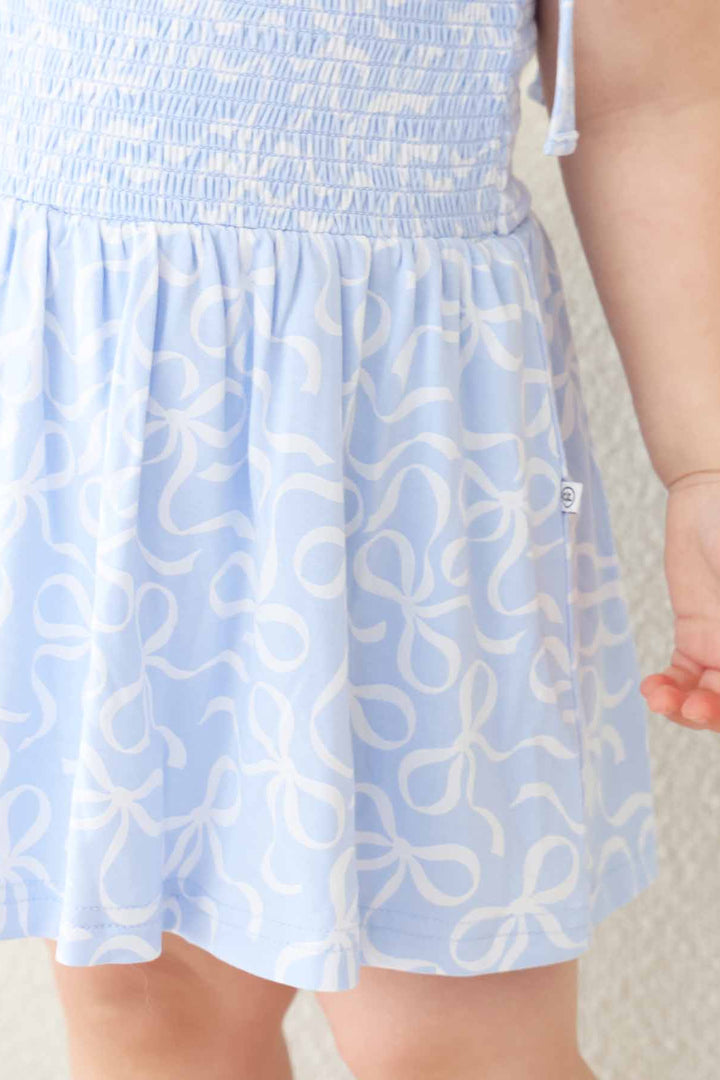 baby skirt bodysuit dress light blue and white bows