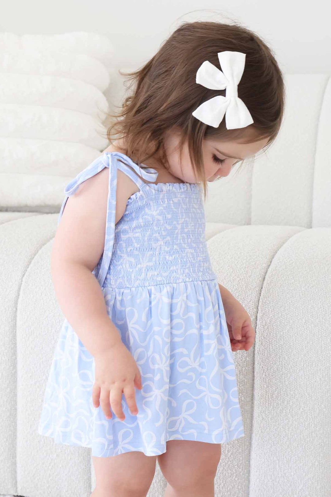 baby and toddler girl bodysuit blue-tiful bows