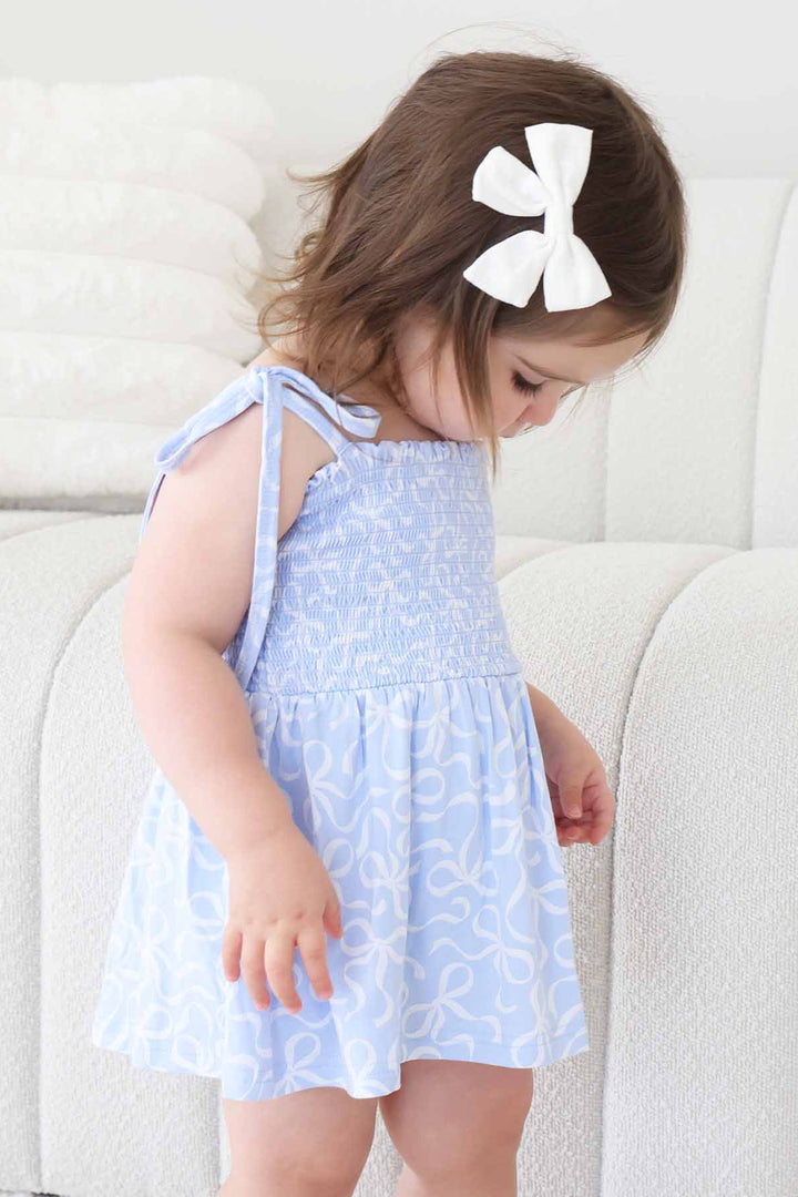 baby and toddler girl bodysuit blue-tiful bows