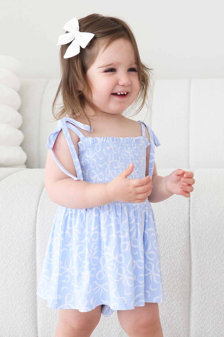 blue-tiful bows smocked twirl bodysuit mommy and me