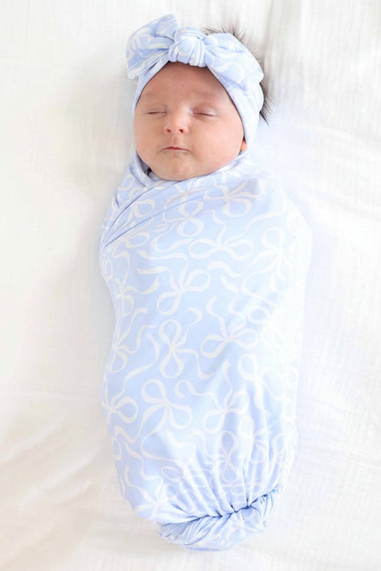 light blue headwrap for girls with white bows