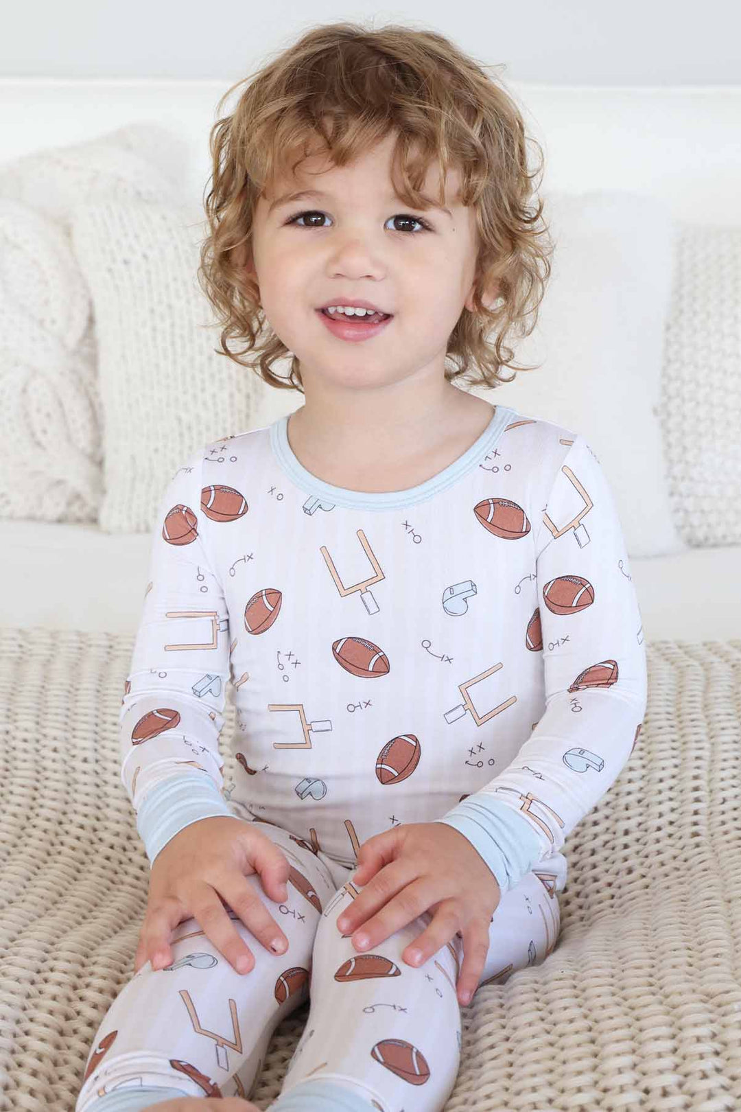 blue football two piece pajama set for boys bamboo viscose 