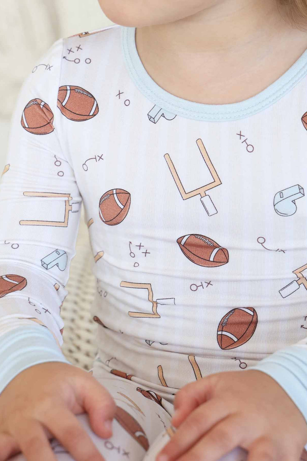blue tiny touchdowns bamboo two piece pajama set for boys 