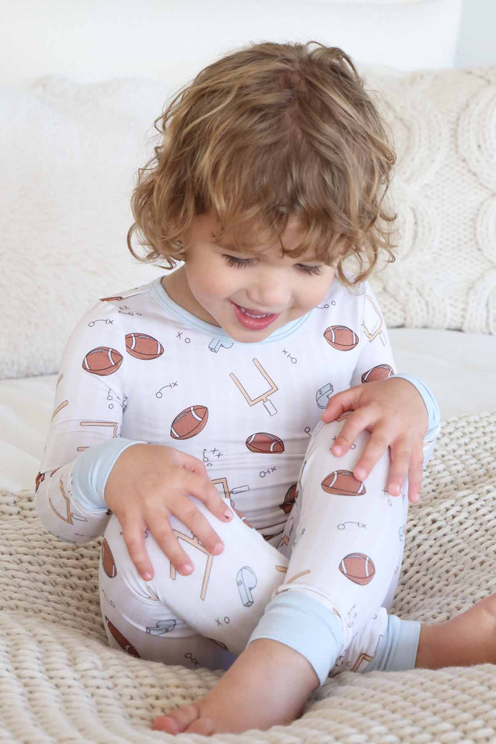 neutral stripes football pajamas for boys two piece set 