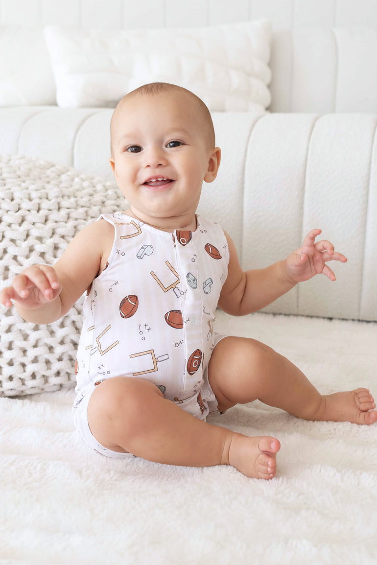 Sleeveless Snap Romper | Tiny Touchdowns Neutral