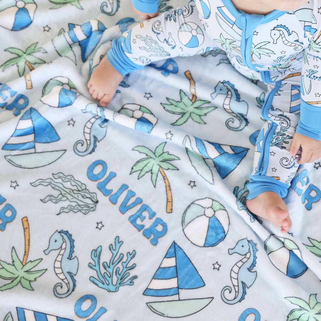 blue ocean personalized kids blanket for boys 