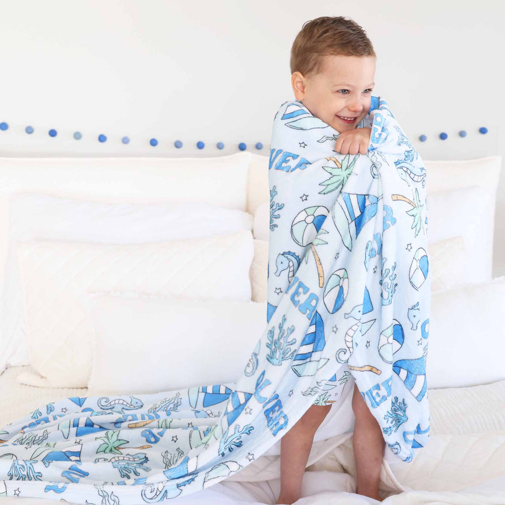 blue tiny tides personalized kids blanket 