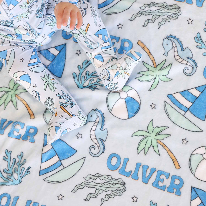 beach personalized name blanket for kids