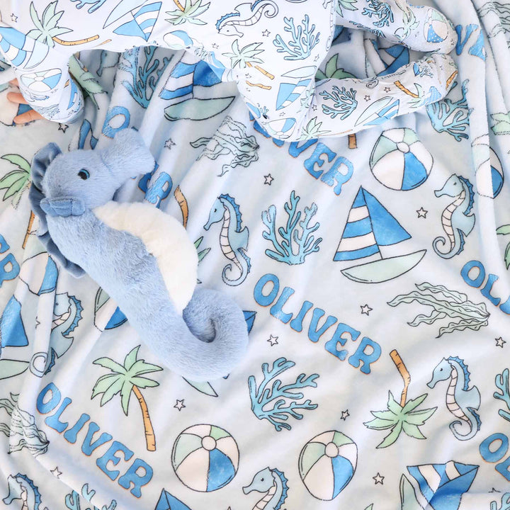 blue tiny tides personalized blanket for kids 