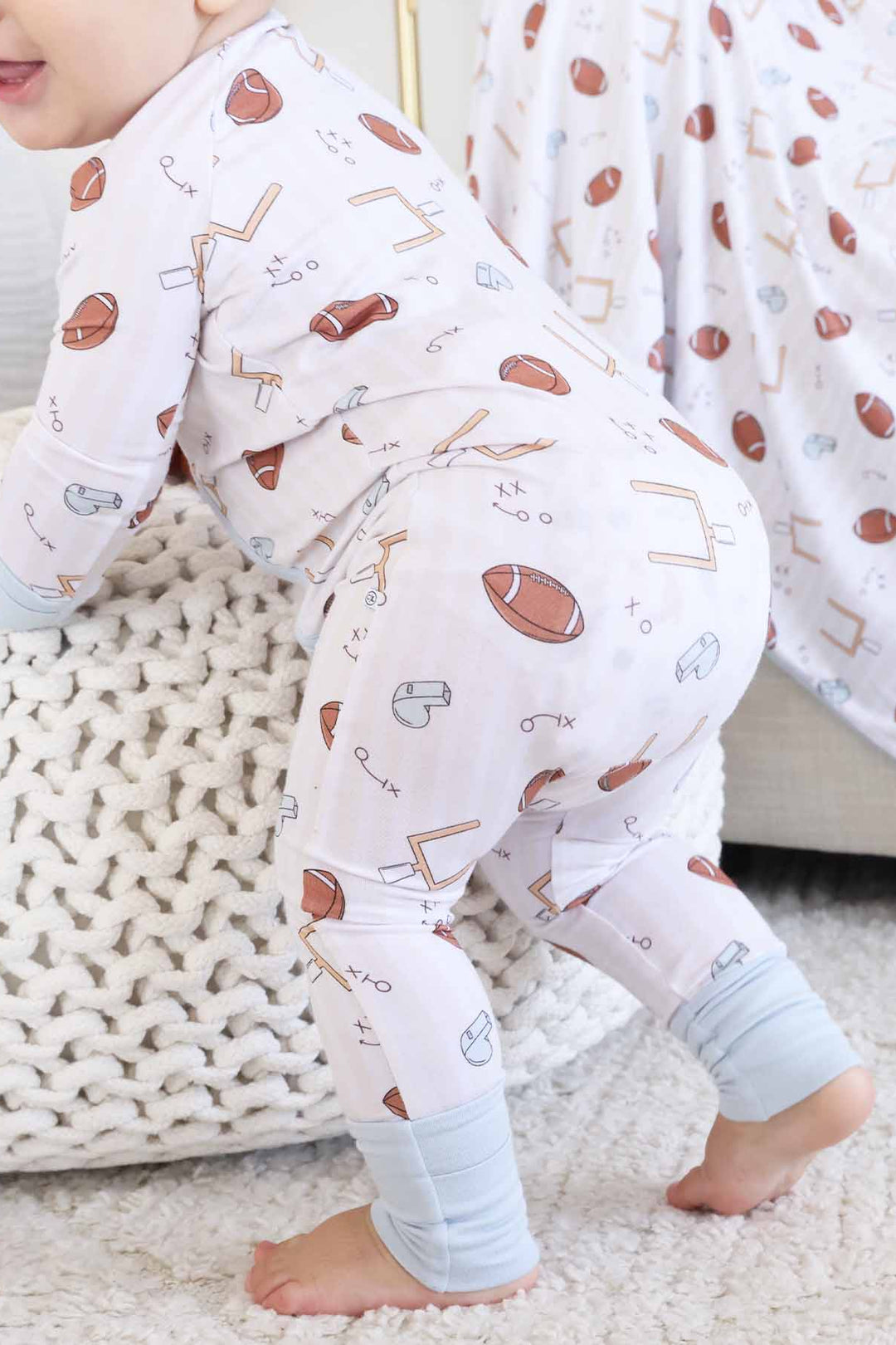 blue tiny touchdowns baby zip romper pajama 