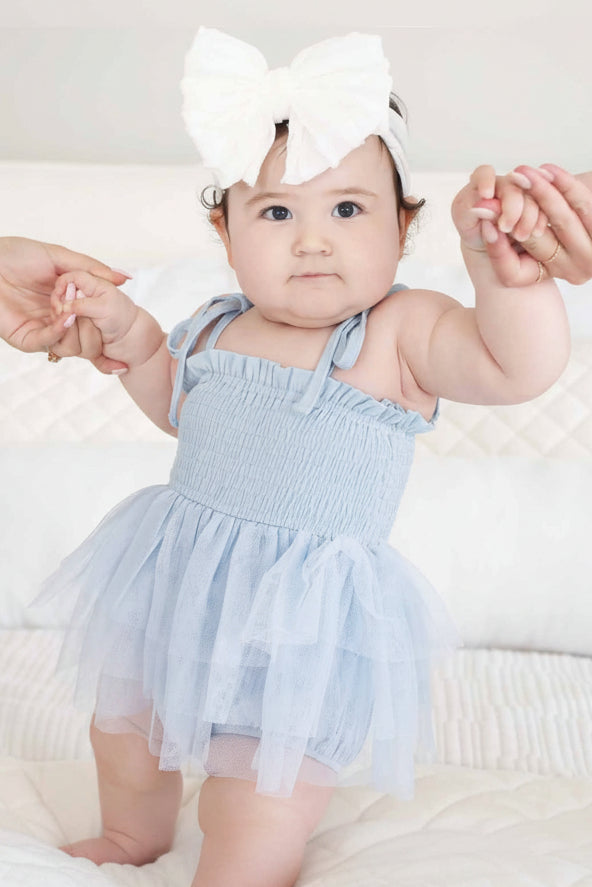 blue smocked tutu bodysuit 
