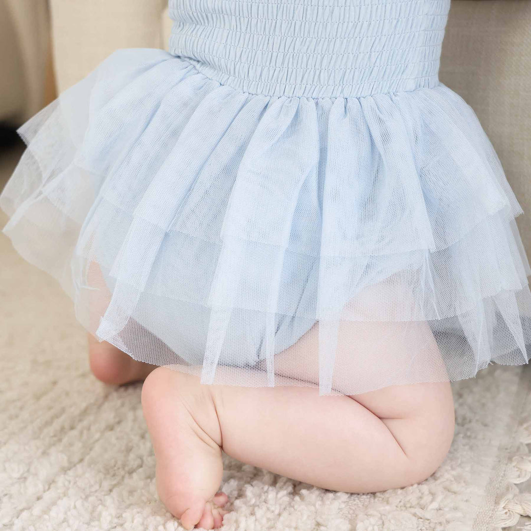 blue tutu smocked bodysuit for babies 