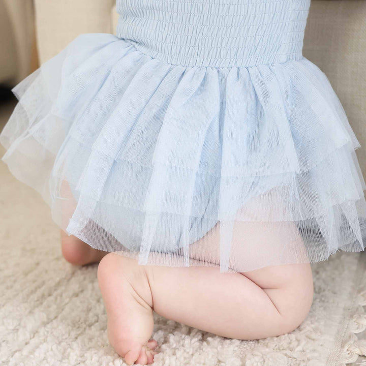 blue tutu smocked bodysuit for babies 