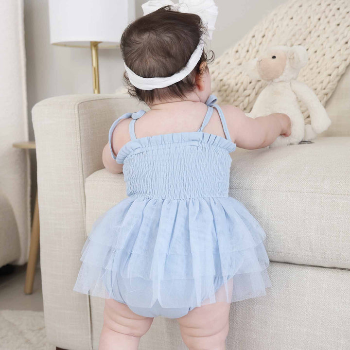 light blue spaghetti strap tutu bodysuit for babies
