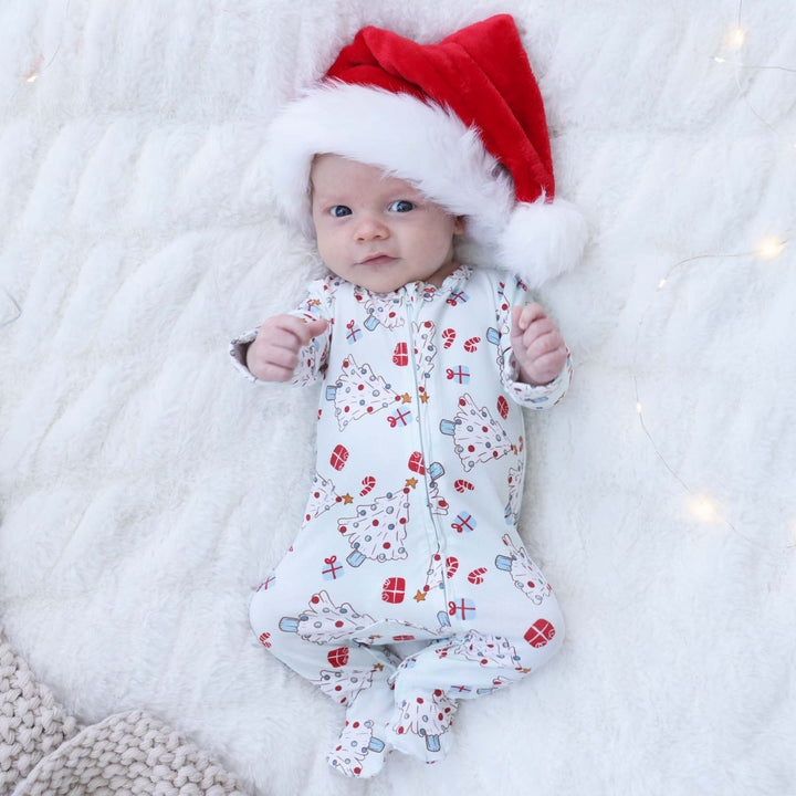 blue christmas tree footie for babies 