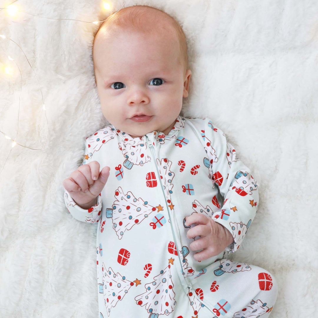 very merry blue christmas footie for babies 