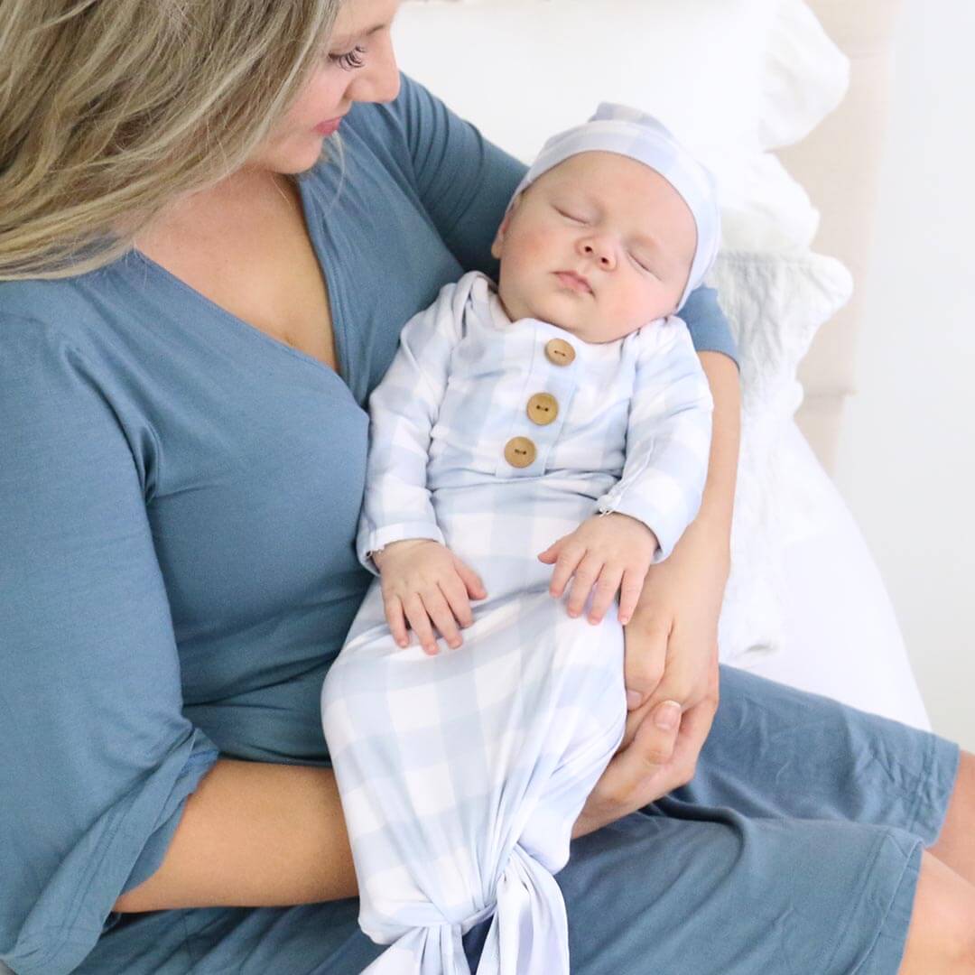 blue gingham baby knot gown 