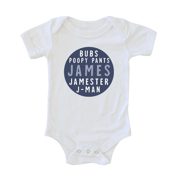 graphic onesie nickname blue circle 