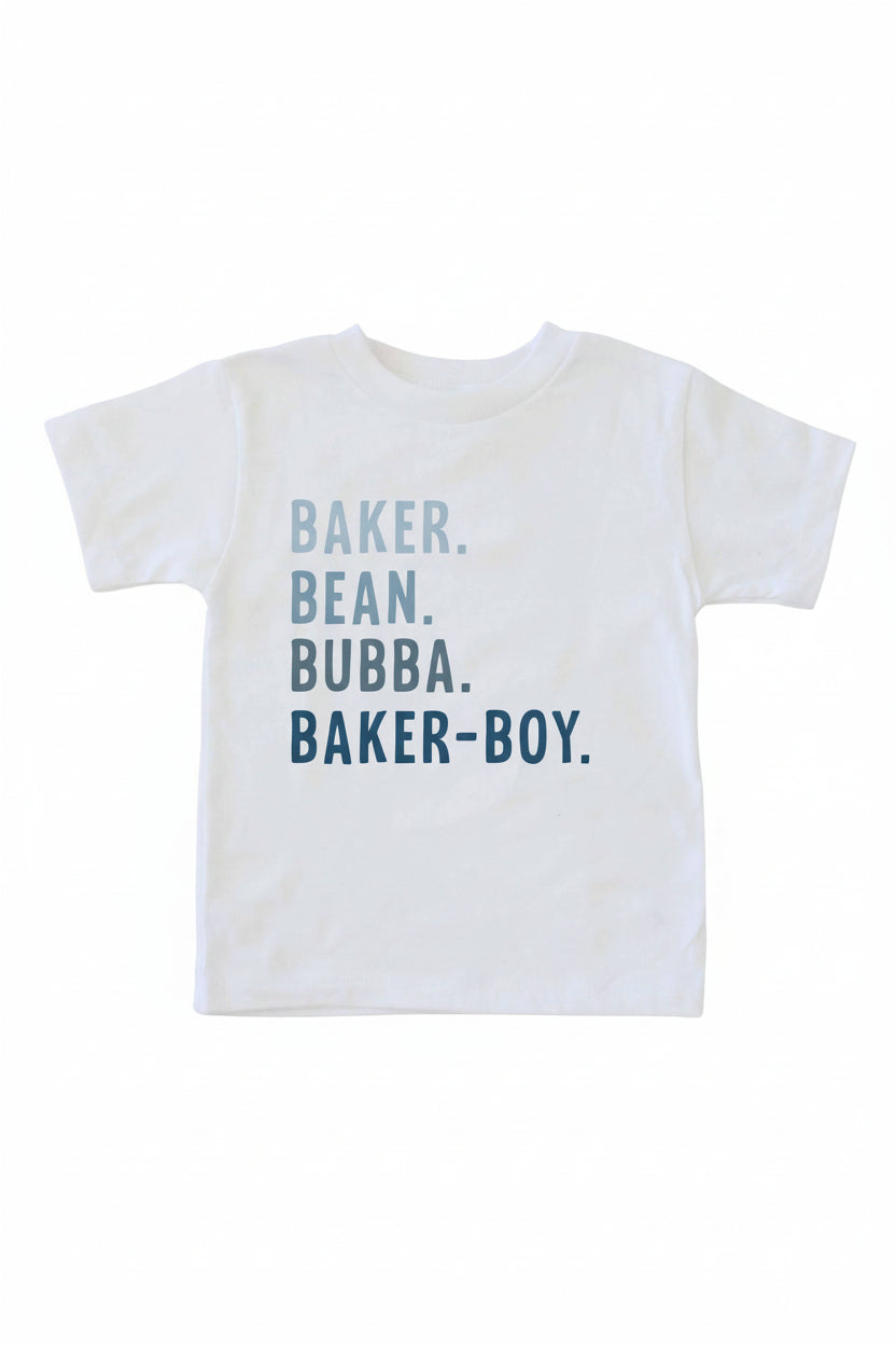 nickname tee for kids blue lettering 