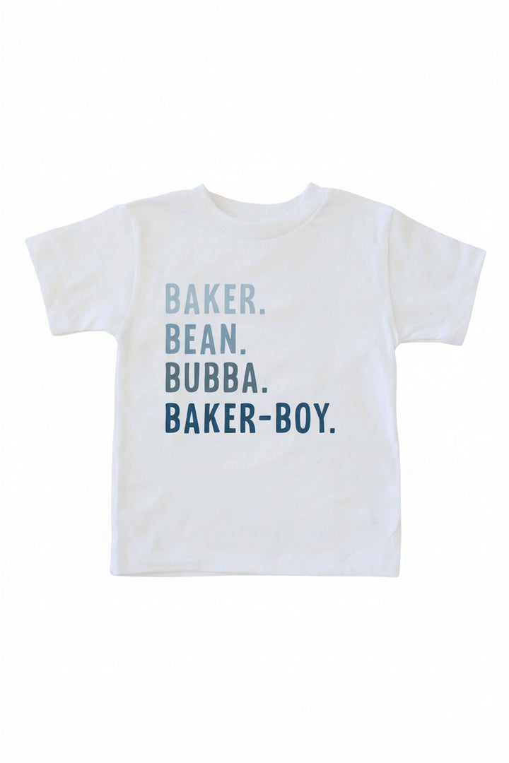 nickname tee for kids blue lettering 