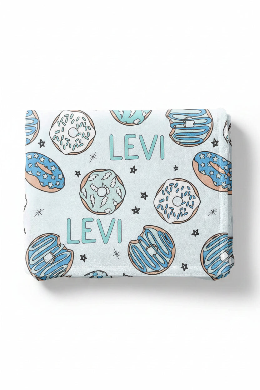 blue donut personalized kids blanket 
