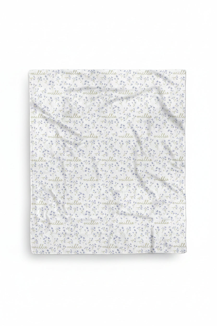 dainty blue floral kids blanket personalized 