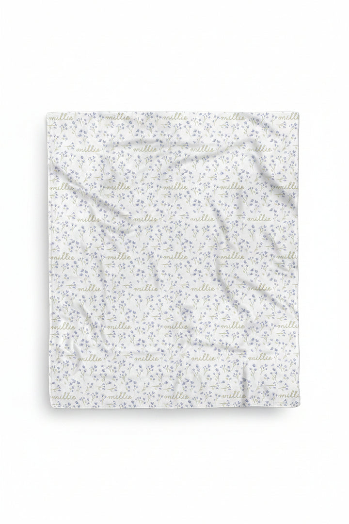 dainty blue floral kids blanket personalized 