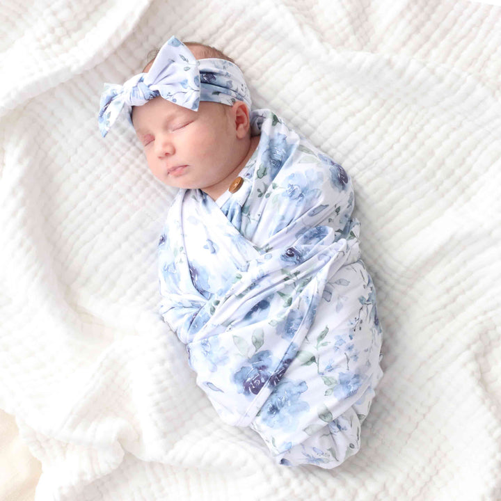 blue floral oversized swaddle