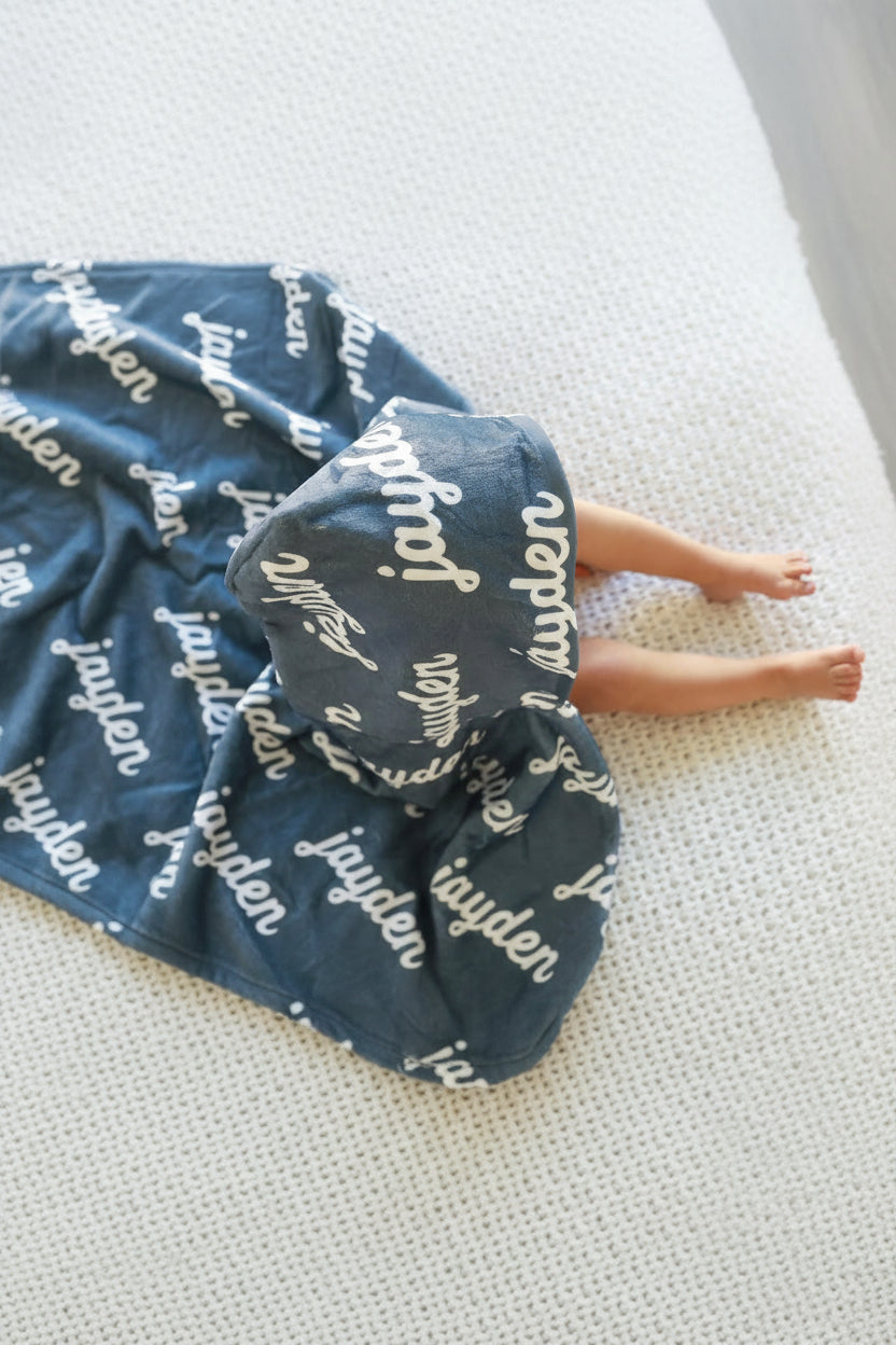blue personalized hooded towel for baby 