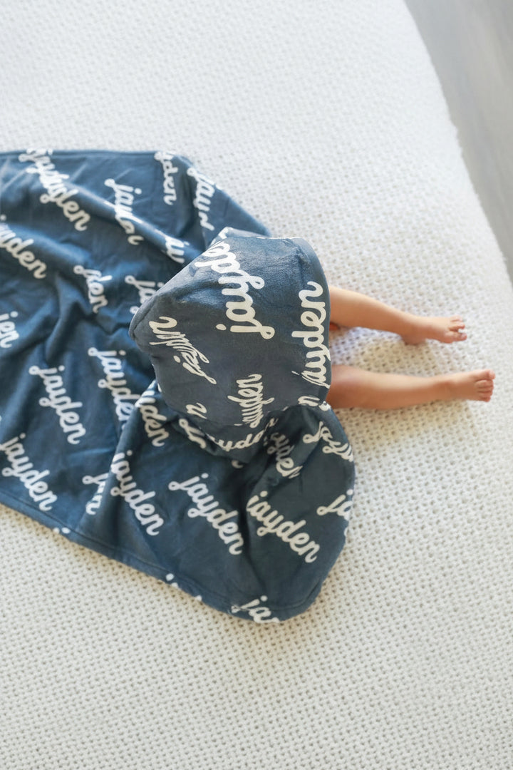 blue personalized hooded towel for baby 