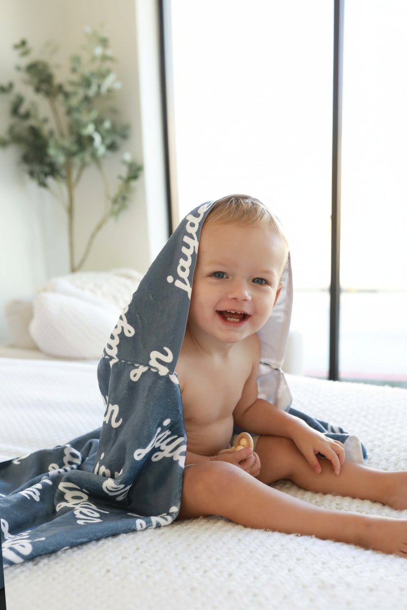 blue personalized hooded towel 