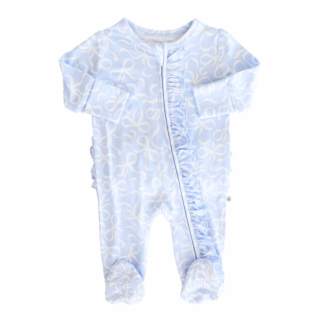 mommy and me matching bow ruffle zipper footie