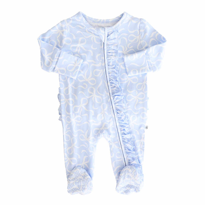 mommy and me matching bow ruffle zipper footie