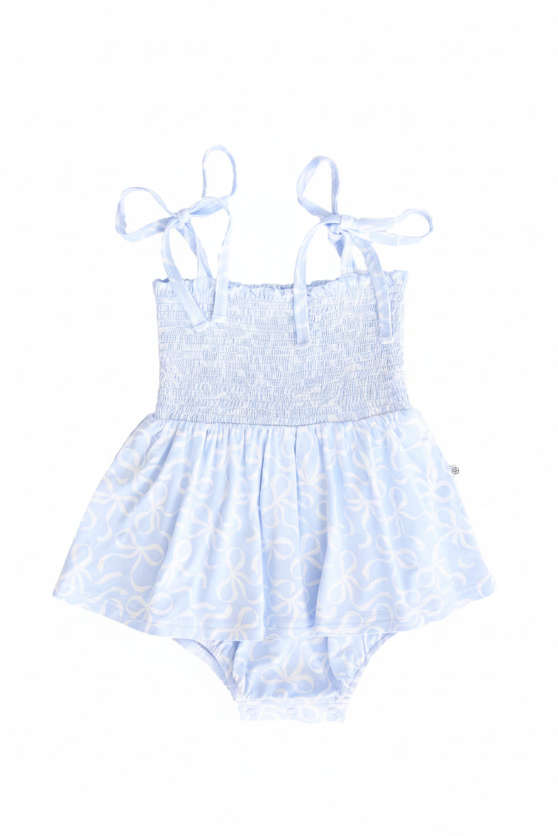 smocked twirl bodysuit for girls blue-tiful bows 