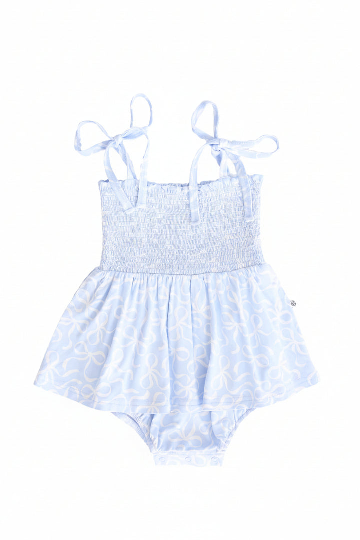 smocked twirl bodysuit for girls blue-tiful bows 