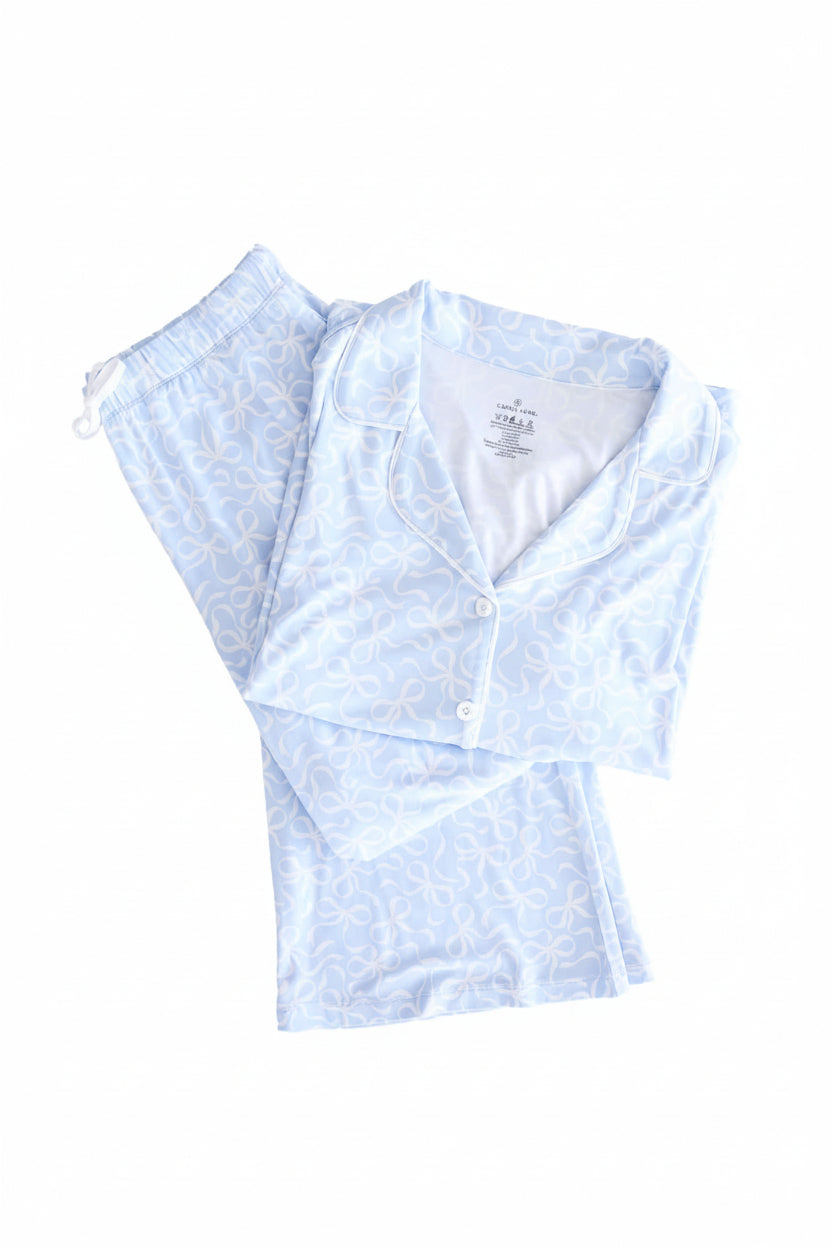 light blue and white bow lounge set for women